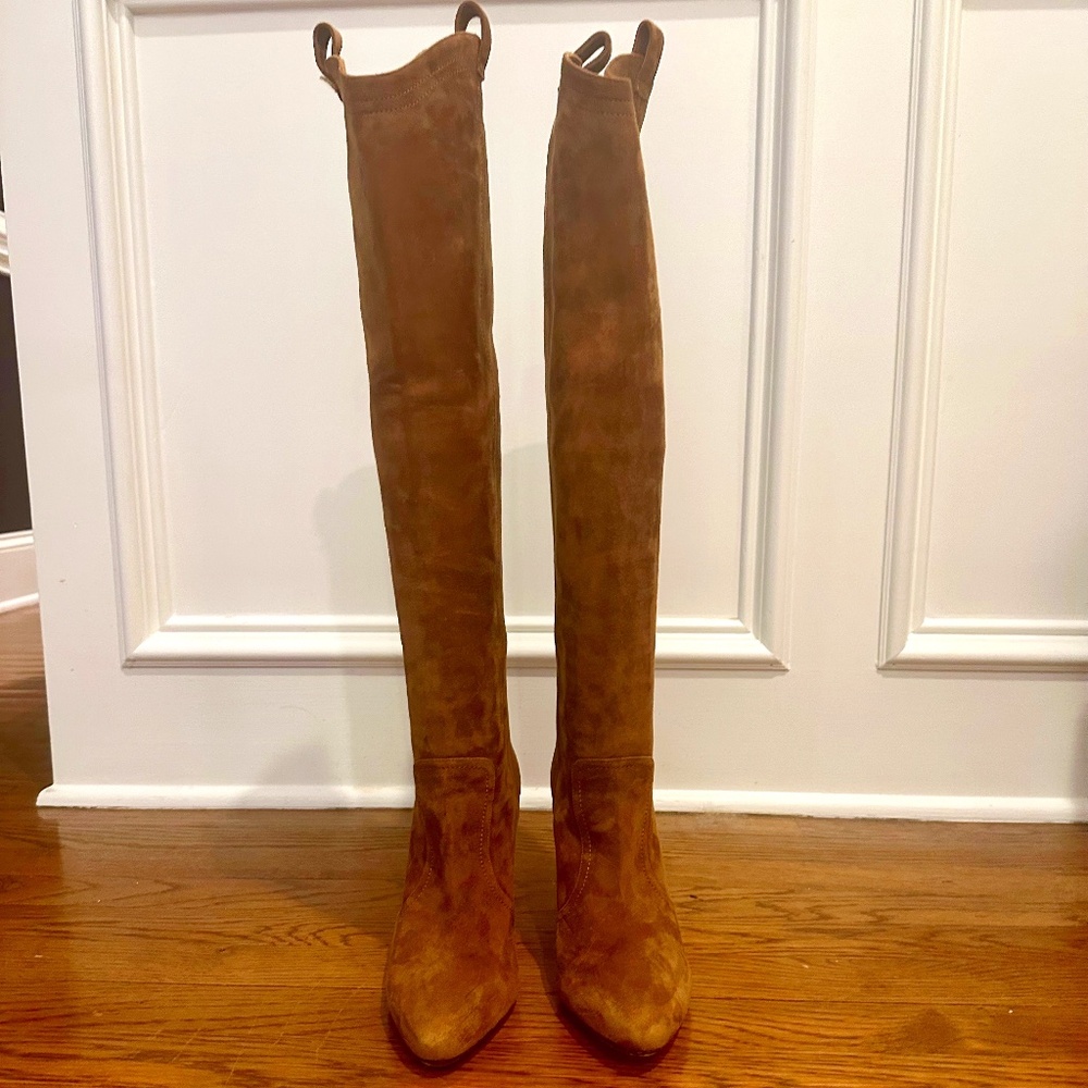 Tamara Mellon Tall Over-the-Knee Suede Boots in Brown